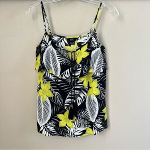 F&F Black Yellow Tropical Keyhole Tie Spaghetti Strap Cami Top Size 6